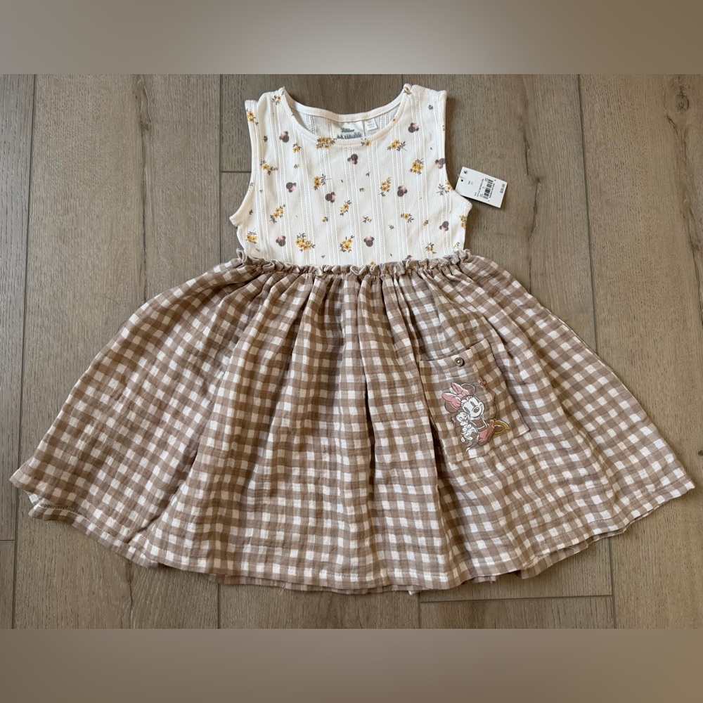 🌶️ NWT Disney Junior Minnie Mouse Floral and Checkered Dress. Size 5T